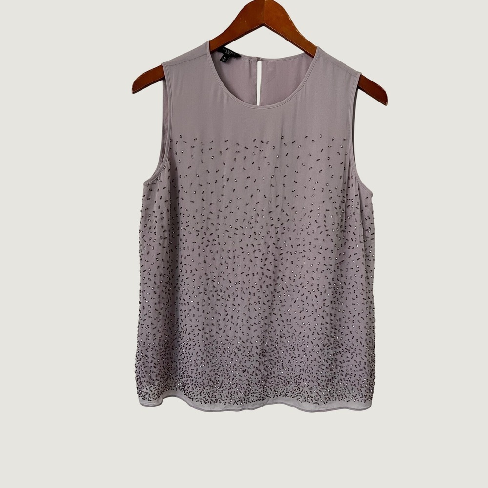 Talbots Petites Mauve Silk Beaded Sleeveless Shell Blouse Top Purple Size 8P